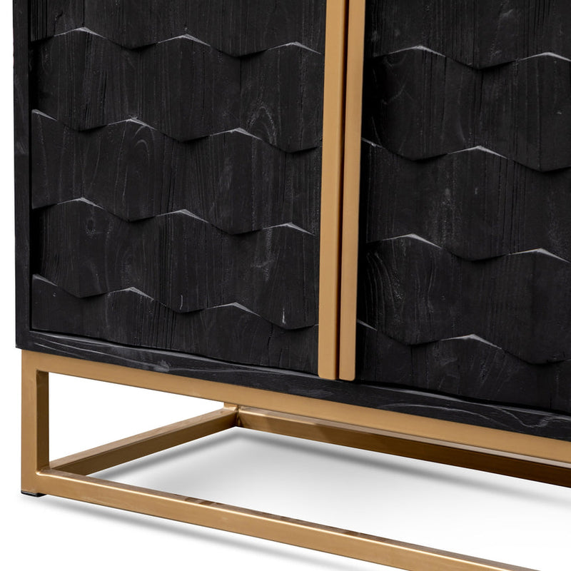 1.78m Sideboard - Black Wood with Gold Handle