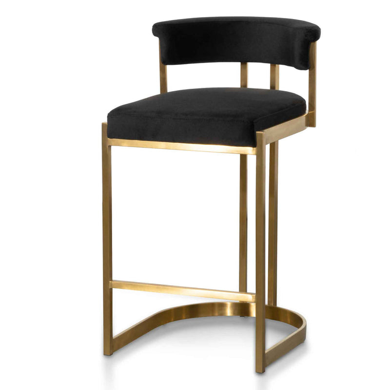 Indigo Velvet Bar Stool - Golden Base