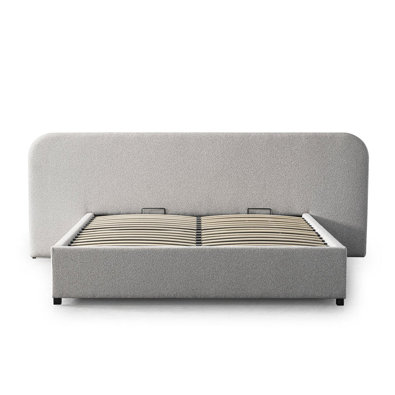 King Sized Bed Frame - Pepper Boucle with Storage