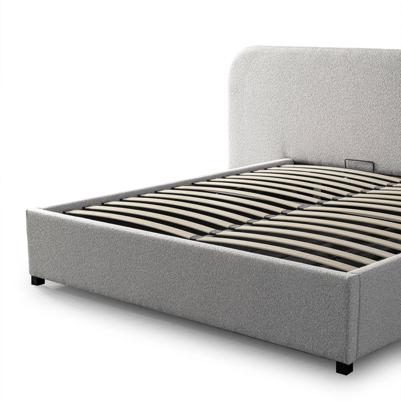 King Sized Bed Frame - Pepper Boucle with Storage