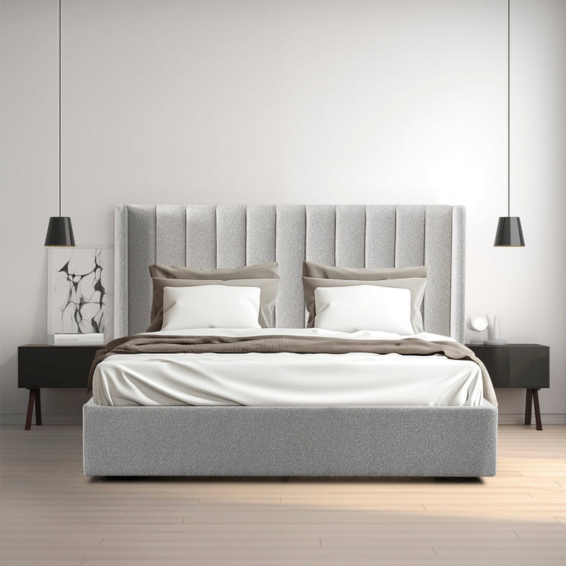 King Bed Frame - Wide Base in Charcoal Velvet