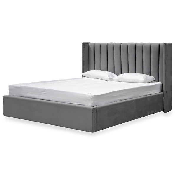 King Bed Frame - Wide Base in Charcoal Velvet