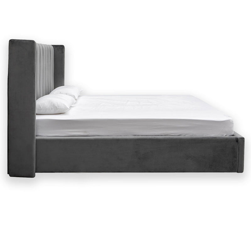 Queen Bed Frame - Wide Base in Charcoal Velvet