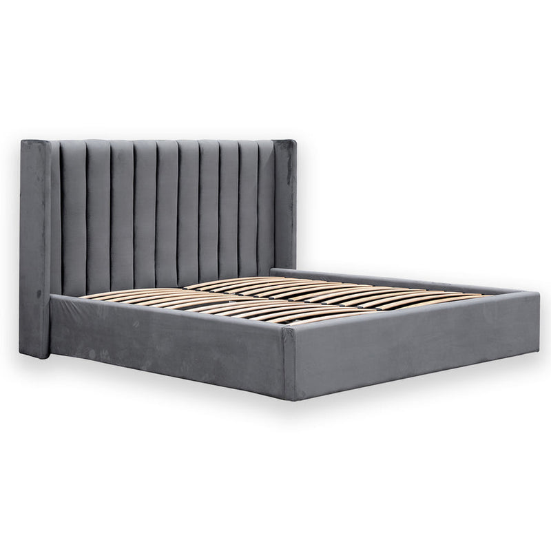 King Bed Frame - Wide Base in Charcoal Velvet