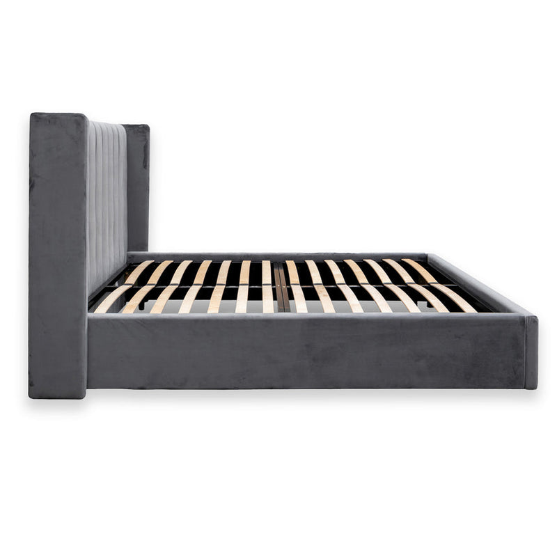 Queen Bed Frame - Wide Base in Charcoal Velvet