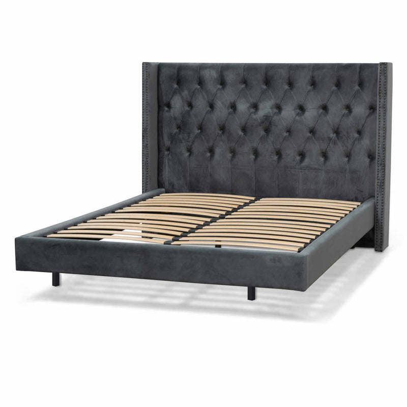 King Bed Frame - Charcoal Velvet