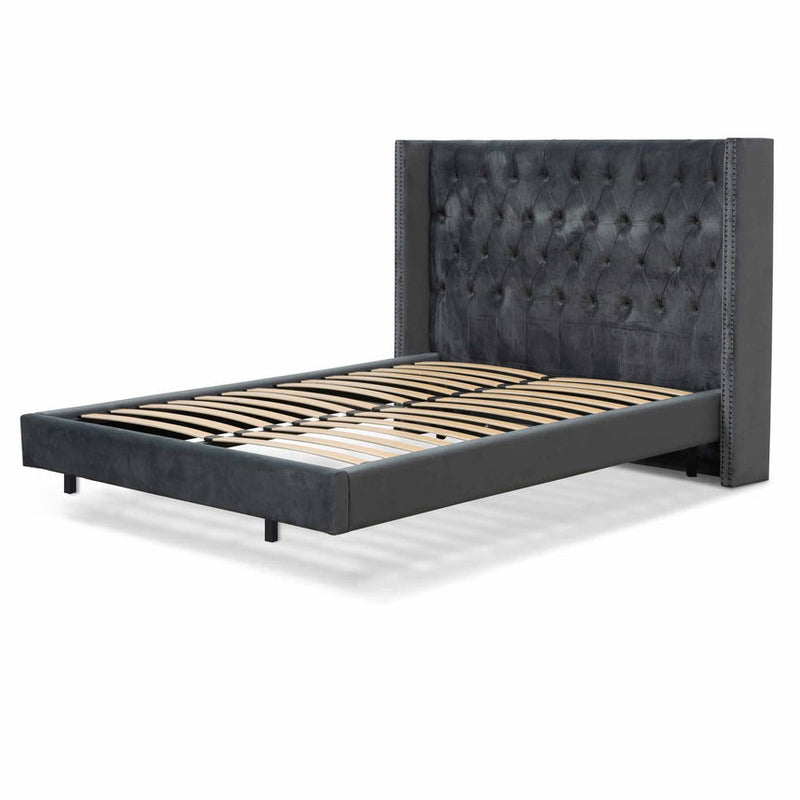 King Bed Frame - Charcoal Velvet