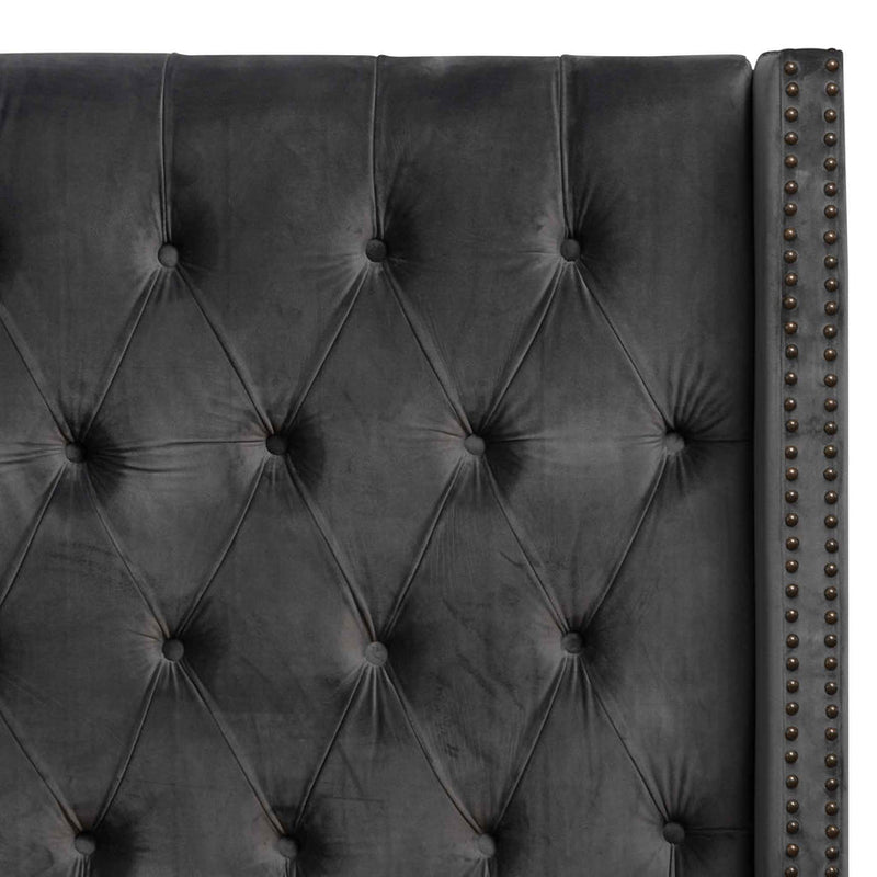 King Bed Frame - Charcoal Velvet