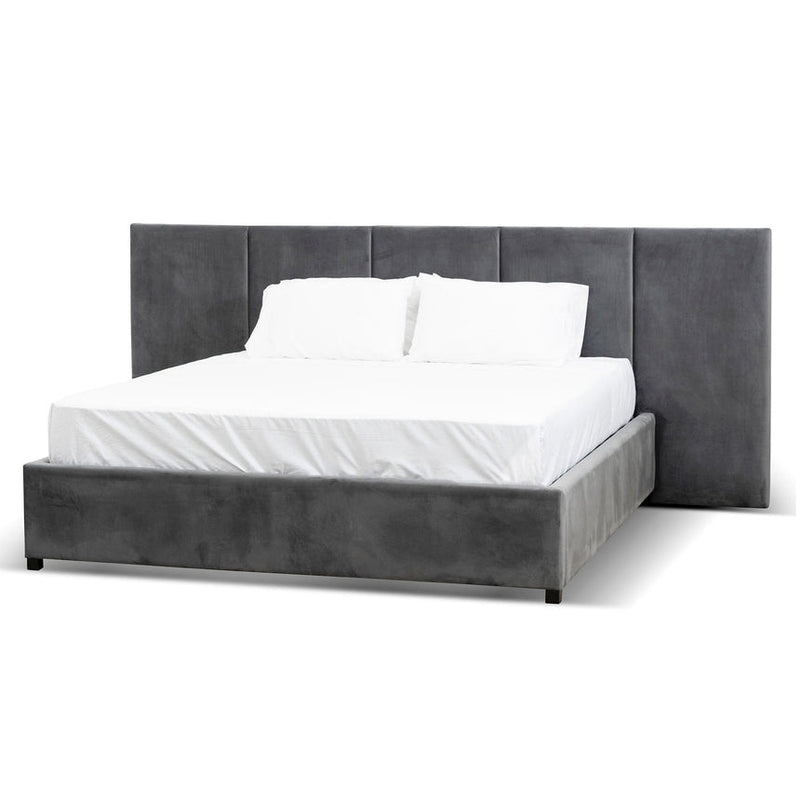 King Bed Frame - Charcoal Velvet with Storage