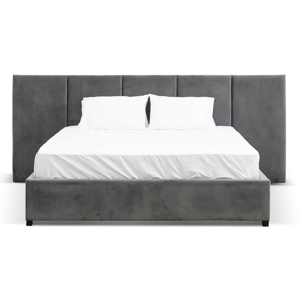 King Bed Frame - Charcoal Velvet with Storage