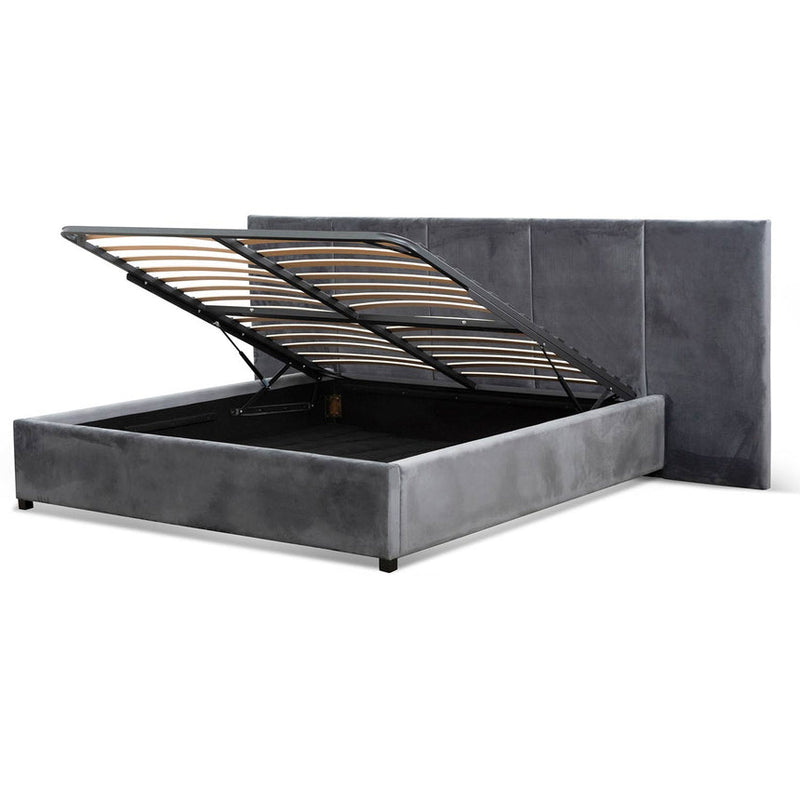 King Bed Frame - Charcoal Velvet with Storage