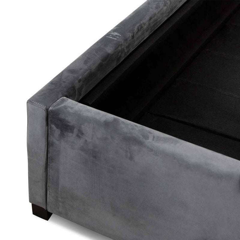 King Bed Frame - Charcoal Velvet with Storage