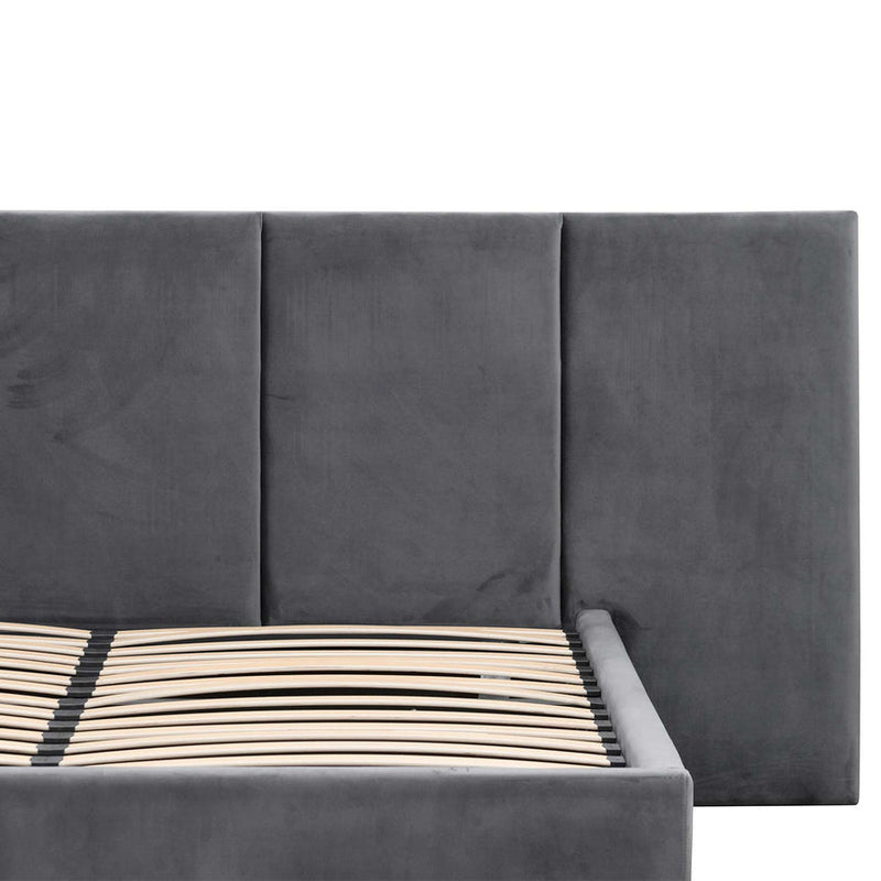 King Bed Frame - Charcoal Velvet with Storage