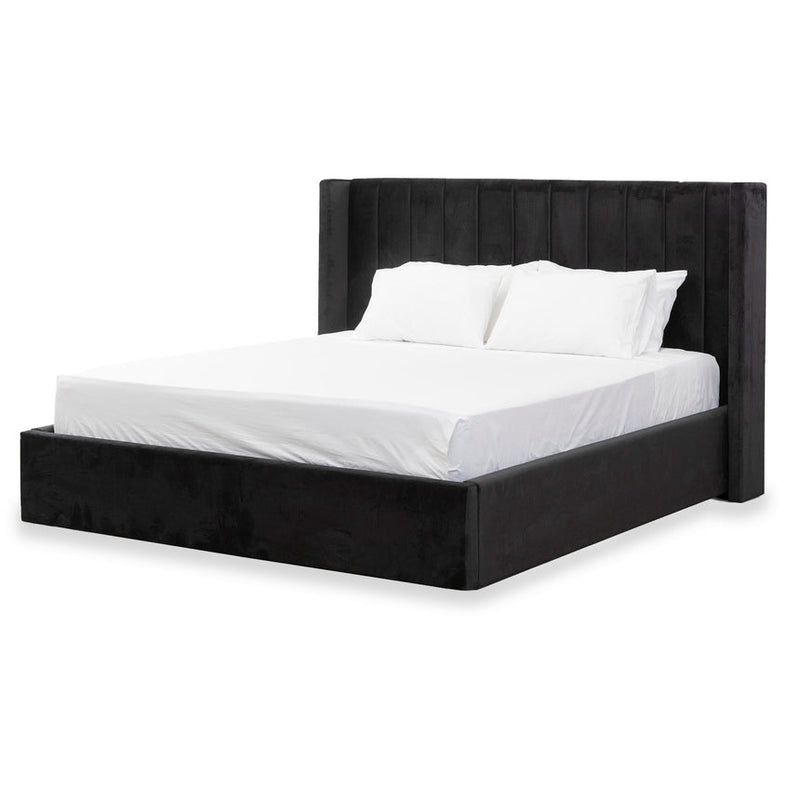 King Bed Frame - Wide Base in Charcoal Velvet