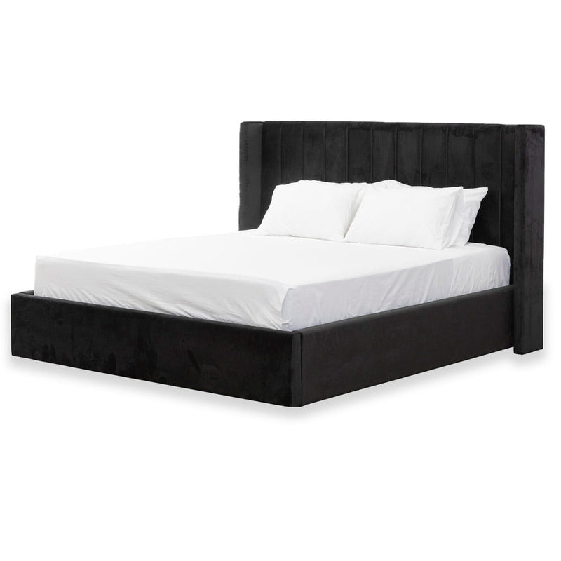 Queen Bed Frame - Wide Base in Charcoal Velvet