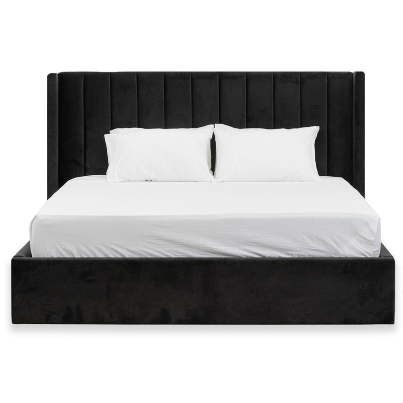 King Bed Frame - Wide Base in Charcoal Velvet