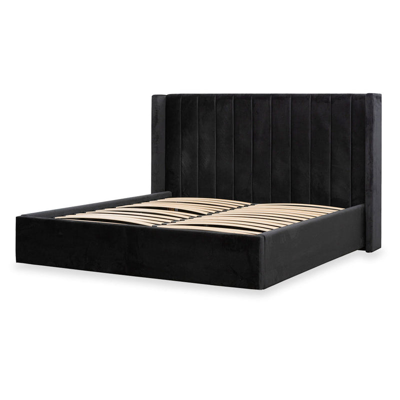 Queen Bed Frame - Wide Base in Charcoal Velvet