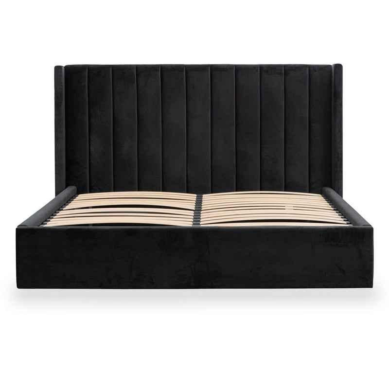 King Bed Frame - Wide Base in Charcoal Velvet