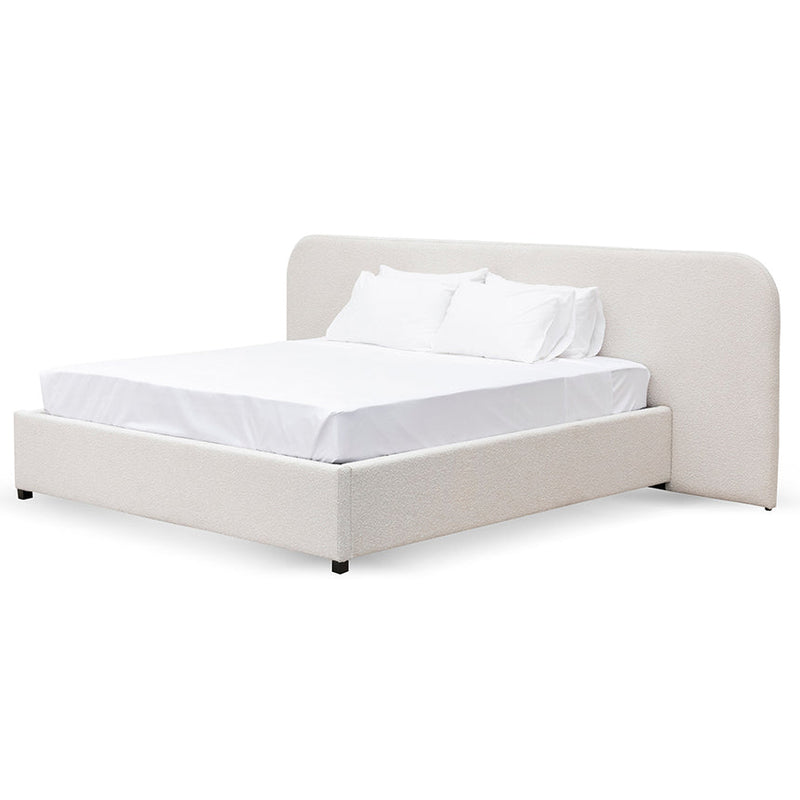 King Sized Bed Frame - Pepper Boucle with Storage