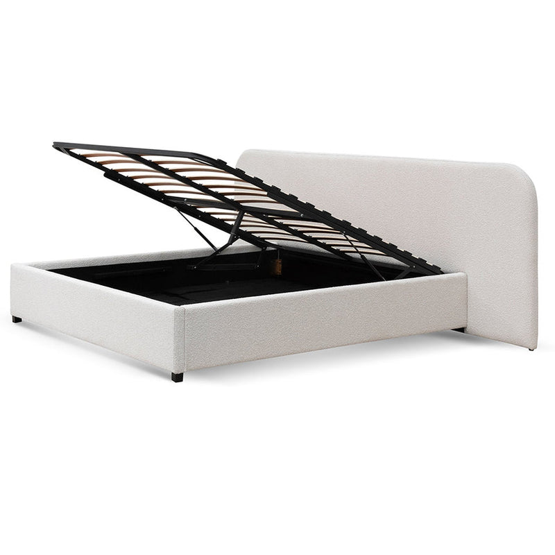 King Sized Bed Frame - Pepper Boucle with Storage