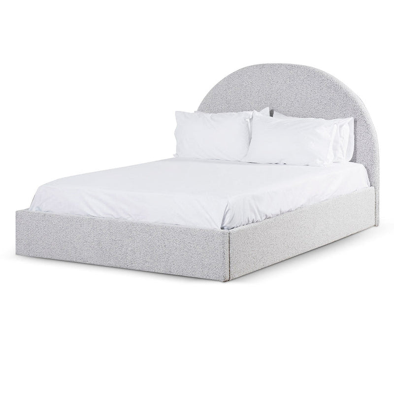 King Sized Bed Frame - Ivory White Boucle with Storage