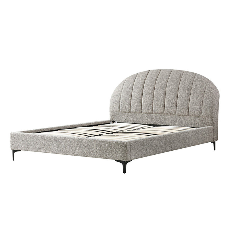 Fabric Queen Bed Frame - Olive brown boucle