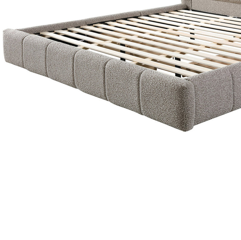 King Bed Frame - Olive Brown Boucle