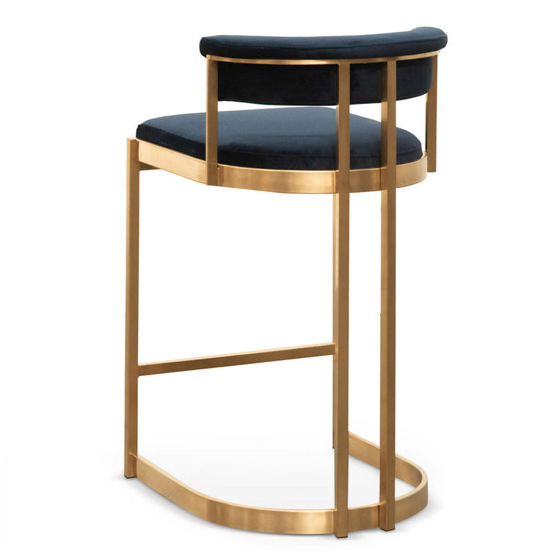 Indigo Velvet Bar Stool - Golden Base