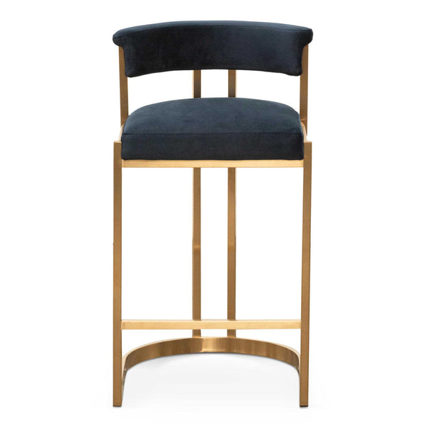 Indigo Velvet Bar Stool - Golden Base