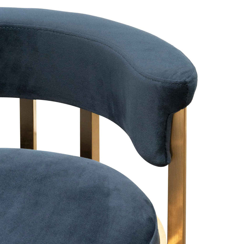 Indigo Velvet Bar Stool - Golden Base