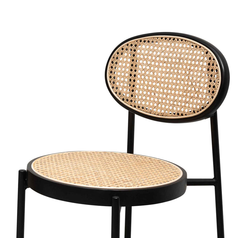 65cm Natural Rattan Bar Stool - Black (Set of 2)