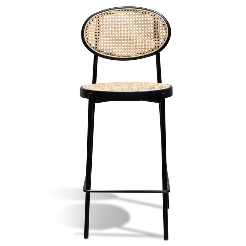 65cm Natural Rattan Bar Stool - Black (Set of 2)