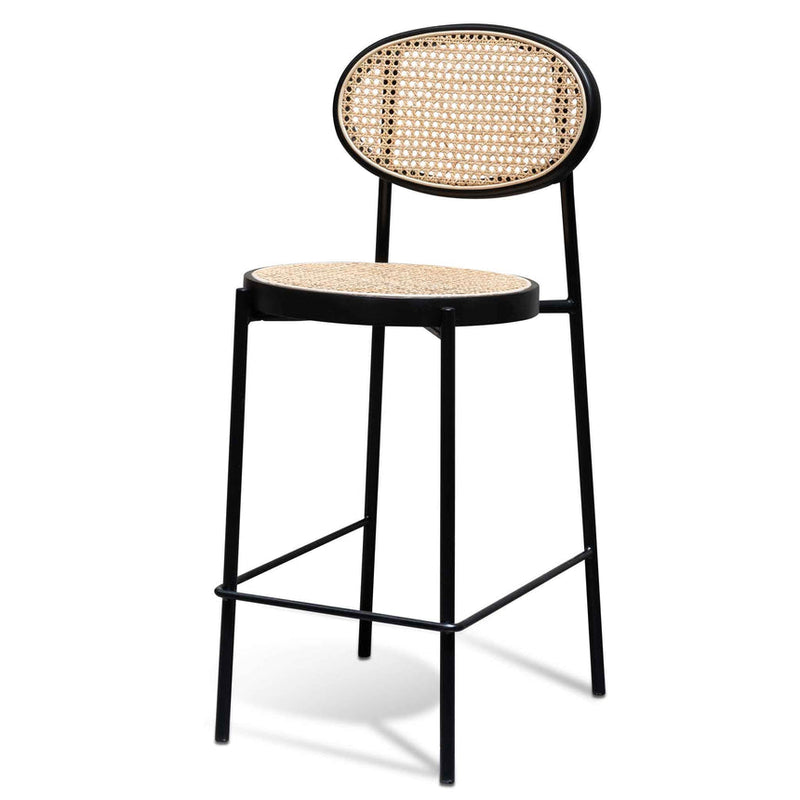 65cm Natural Rattan Bar Stool - Black (Set of 2)