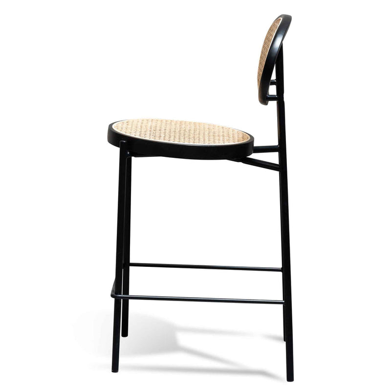 65cm Natural Rattan Bar Stool - Black (Set of 2)