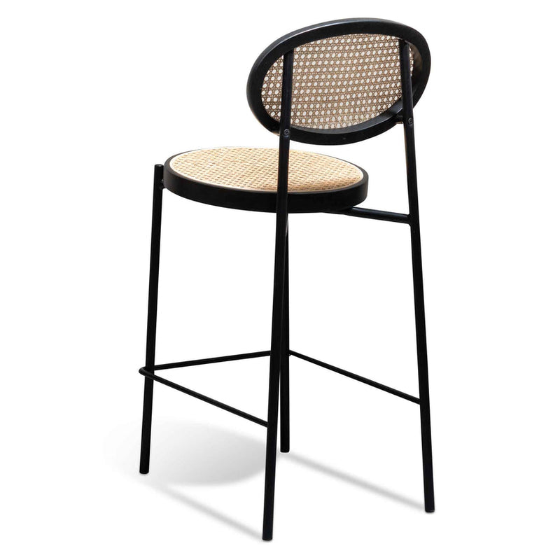 65cm Natural Rattan Bar Stool - Black (Set of 2)