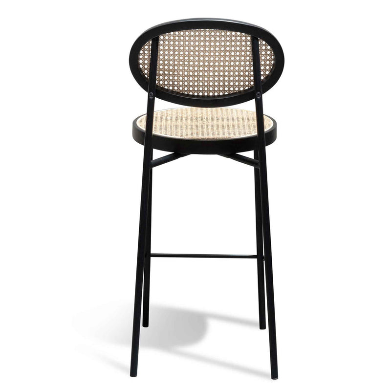 65cm Natural Rattan Bar Stool - Black (Set of 2)