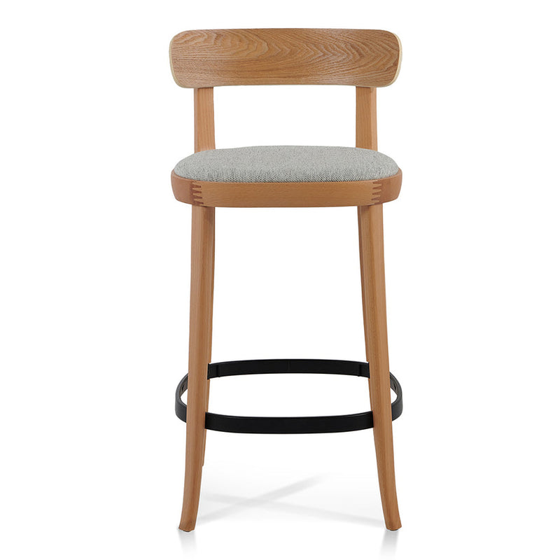 65cm Bar Stool - Natural with Grey Seat (Set Of 2)