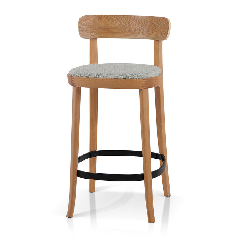 65cm Bar Stool - Natural with Grey Seat (Set Of 2)