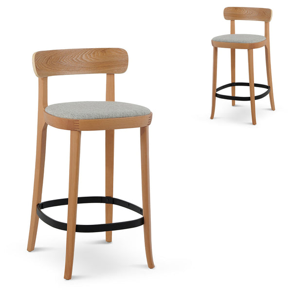 65cm Bar Stool - Natural with Grey Seat (Set Of 2)