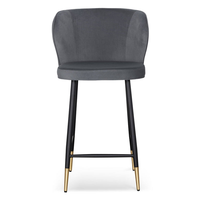 65cm Bar Stool - Grey Velvet in Black Legs