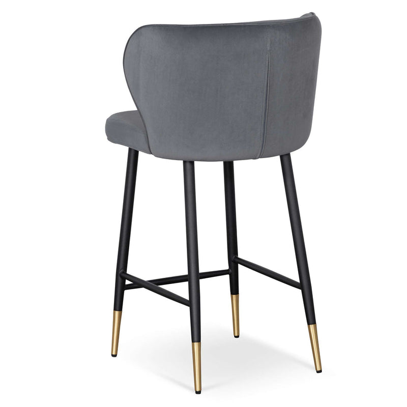 65cm Bar Stool - Grey Velvet in Black Legs