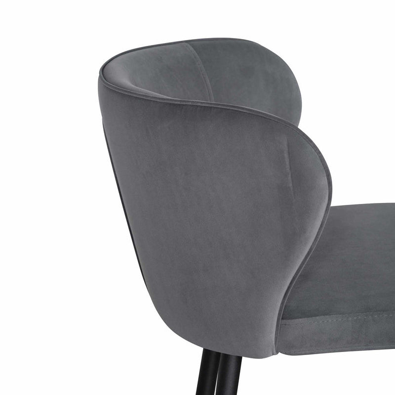 65cm Bar Stool - Grey Velvet in Black Legs