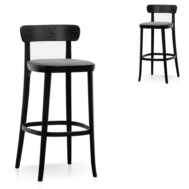 65cm Bar Stool - Natural with Grey Seat (Set Of 2)