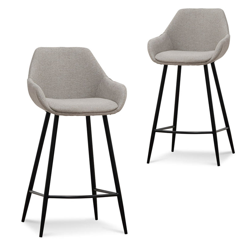 Barstool - Black PU & Grey Velvet - (Set of 2)