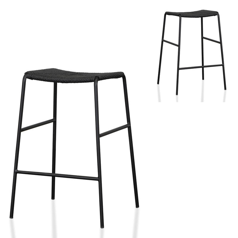 65cm Rattan Barstool - Natural with White Frame (Set of 2)