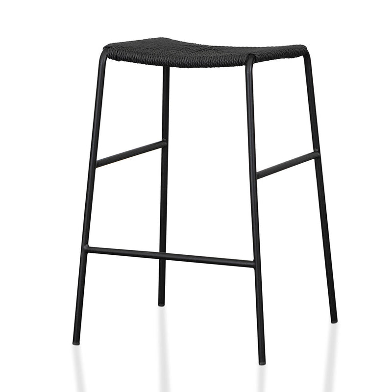 65cm Rattan Barstool - Full Black (Set of 2)