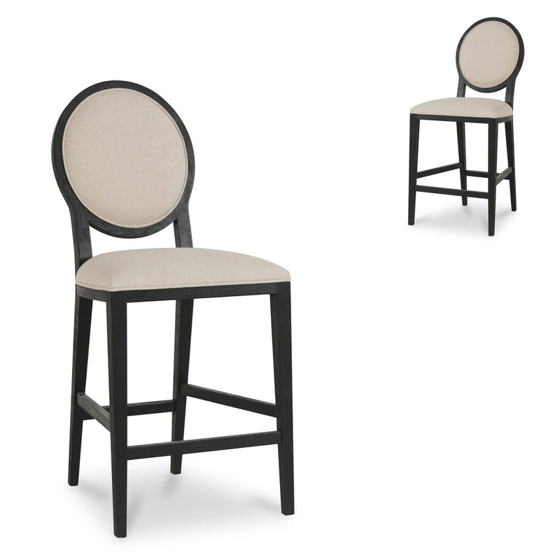 65cm Black Frame Bar Stool - Light Beige (Set of 2)