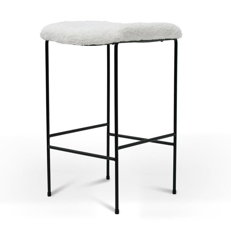 65cm Bar Stool - White Synthetic Wool