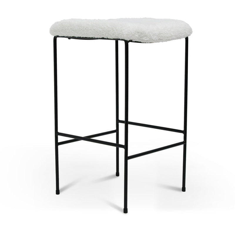 65cm Bar Stool - White Synthetic Wool