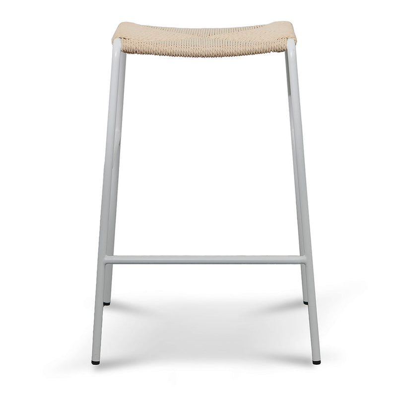 65cm Rattan Barstool - Natural with White Frame (Set of 2)